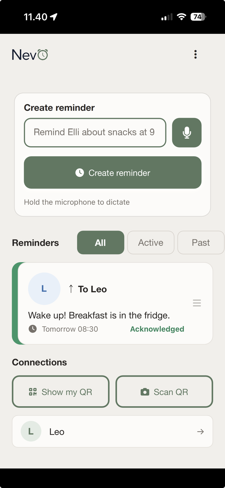 Host dashboard on iPhone showing the reminder marked as accepted.